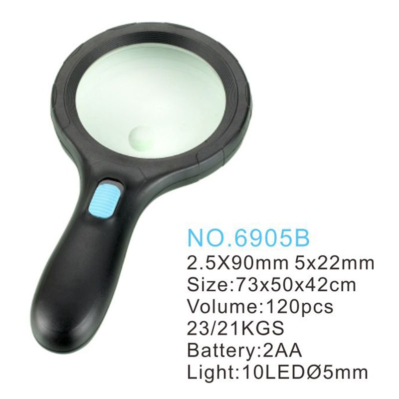تصویر  ذره بین و لوپ دستی چراغ دار  6905B دور LED كامار (چین) 90mm 2/5X-5X