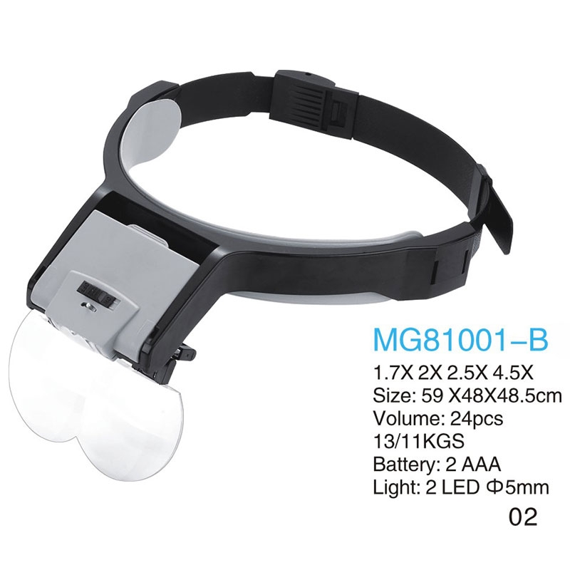 تصویر  ذره بین و لوپ دورسری چراغ دار  MG81001-B1 LED كامار (چین)  1/7X-2X-2/5X-3/5X