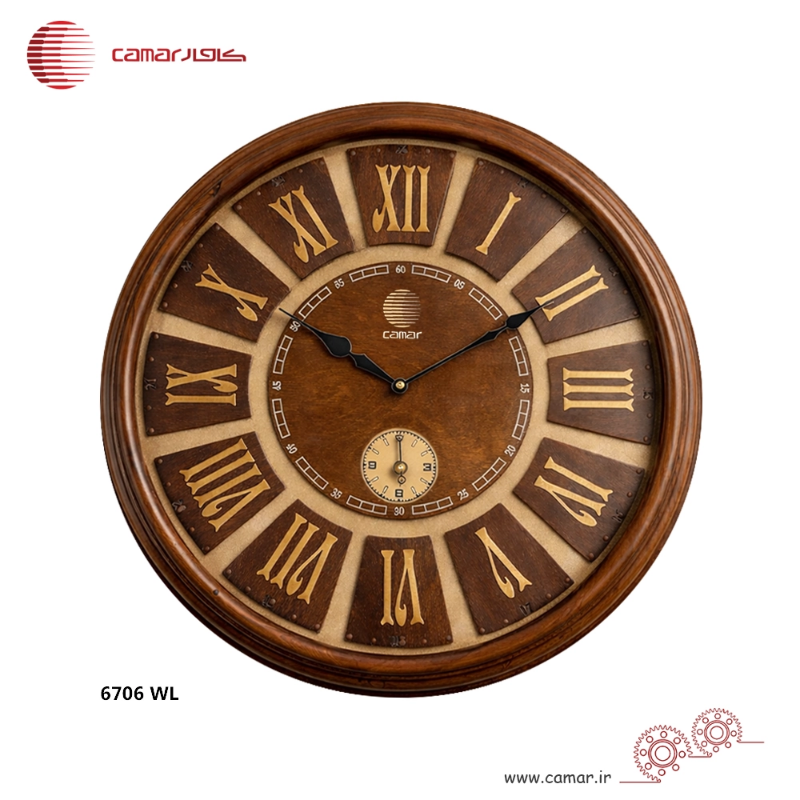 ساعت دیواری چوب طبیعی قطر 60 سانتی‌متر کامار (CAMAR) کد 6706