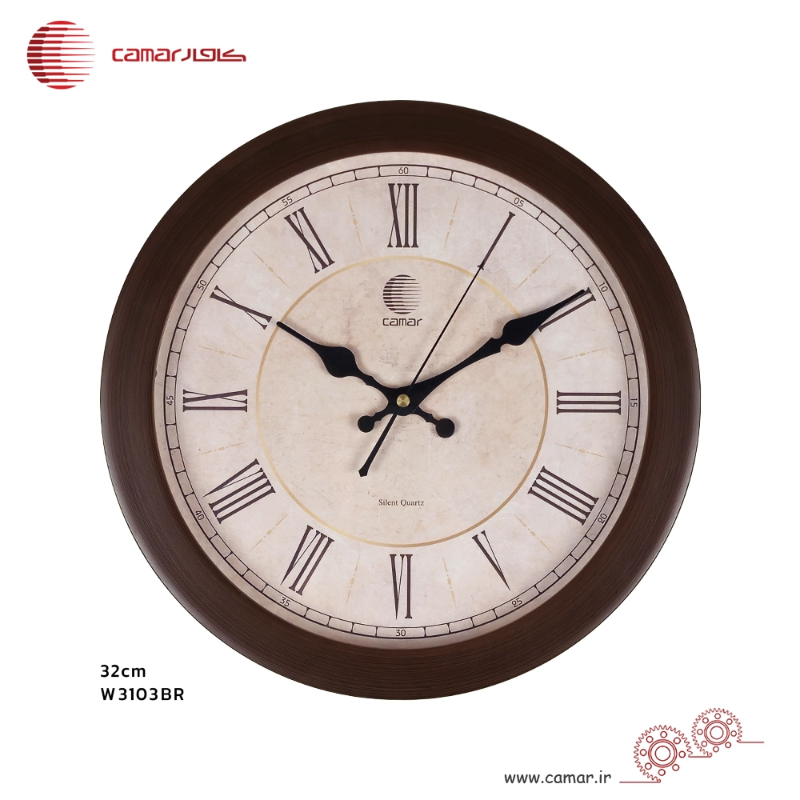ساعت دیواری قاب چوبی قطر 32 سانتی‌متر کامار (CAMAR) کد W3103