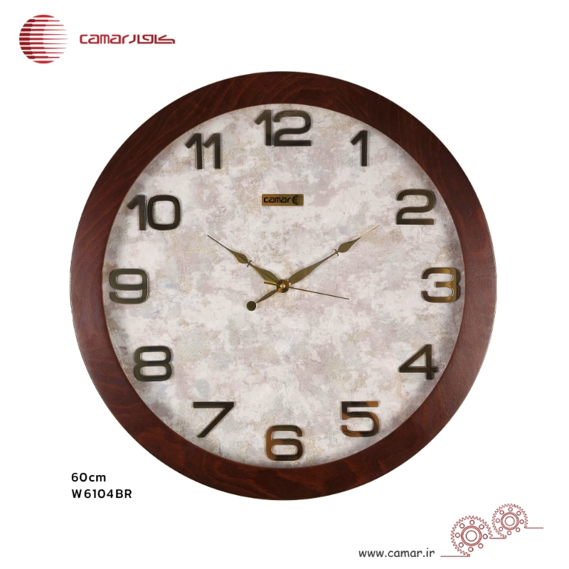 ساعت دیواری قاب چوبی قطر 60 سانتی‌متر کامار (CAMAR) کد W6104
