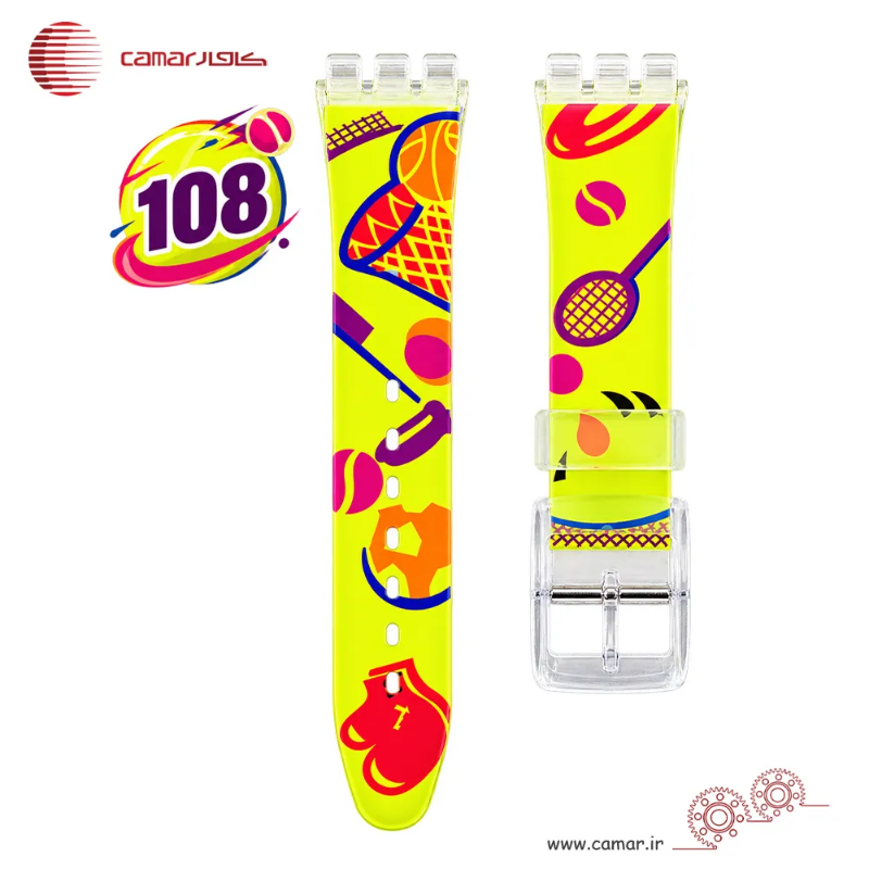 بند ساعت رابر سواچ طرح دار شفاف سایز 17mmSW کامار (CAMAR) تولید هنگ کنگ کد 108