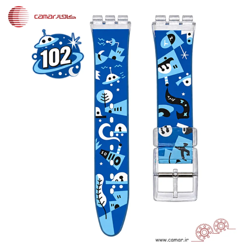 بند ساعت رابر سواچ طرح دار شفاف سایز 17mmSW کامار (CAMAR) تولید هنگ کنگ کد 102