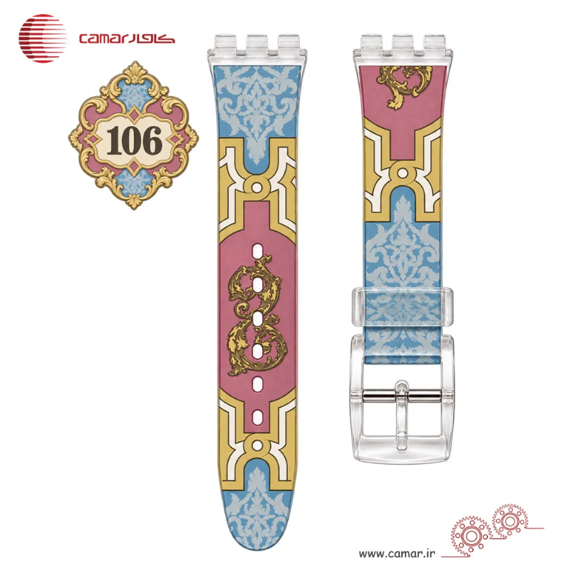 بند ساعت رابر سواچ طرح دار شفاف سایز 17mmSW کامار (CAMAR) تولید هنگ کنگ کد 106